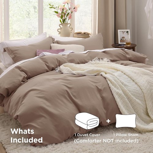 Bedsure Khaki Duvet Cover Set - Extra Soft Prewashed Cotton-Like Polyester | Twin/Twin XL Size, 2 Pieces