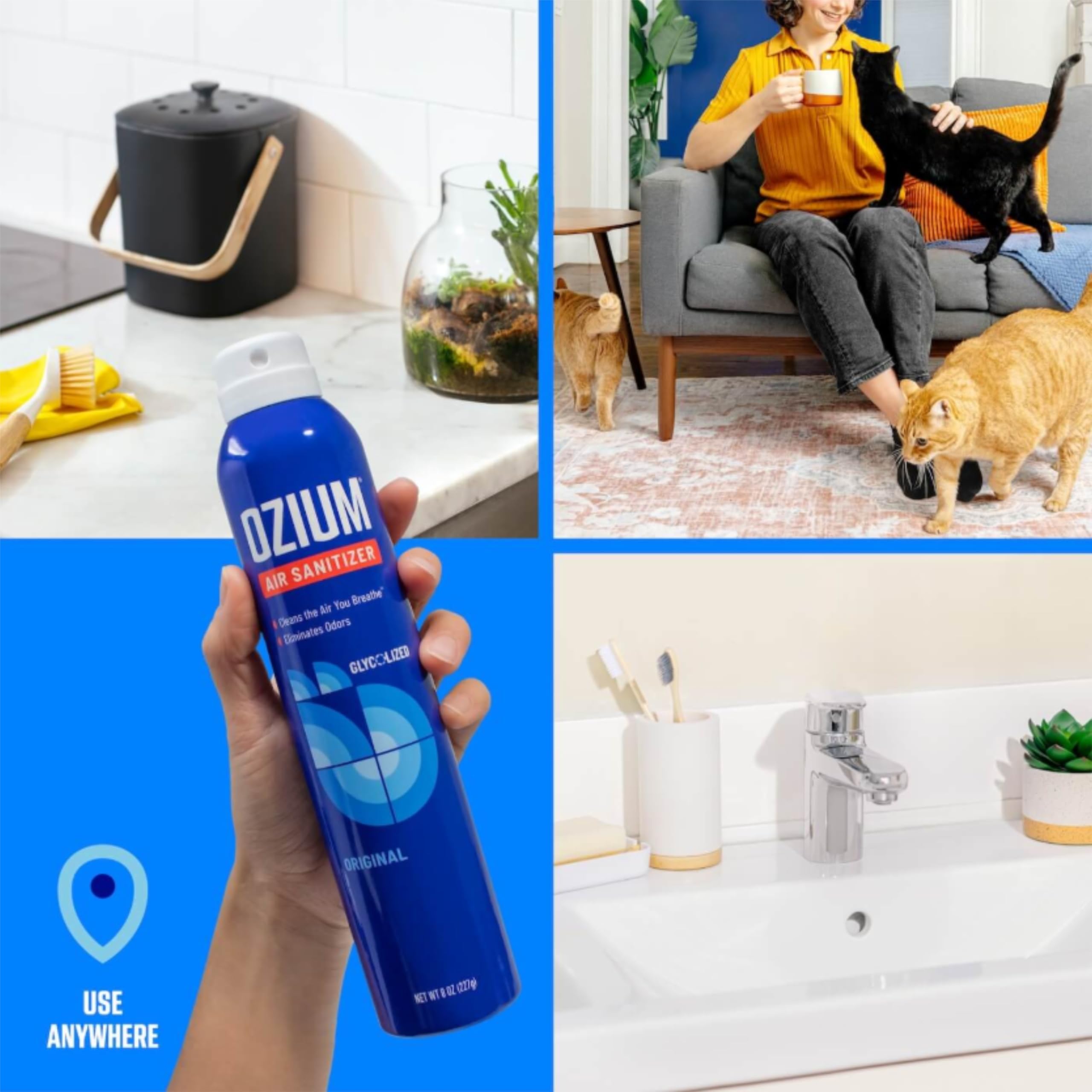 Ozium 0.8 oz. Air Sanitizer & Odor Eliminator for Homes, Cars, Offices and More, Original Scent, Pack of 4