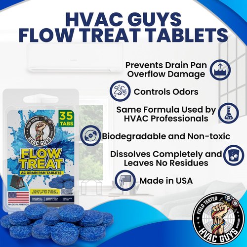 HVAC Guys AC Drain Pan Tablets 35PK | Flow Treat Tablets Prevents Odors, Keeps HVAC Drain Pan Clean, Prevents Overflow | One Tablet Lasts up to 4 Weeks