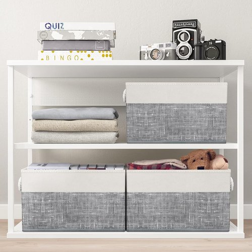 Fab Totes Storage Bins - 3-Pack Foldable Organizing Baskets for Toys, Books & Closets | Large White & Grey