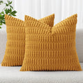 MIULEE Corduroy Throw Pillow Covers - Soft Boho Striped Design | 18x18 Inch, Gold Yellow for Modern Home Decor