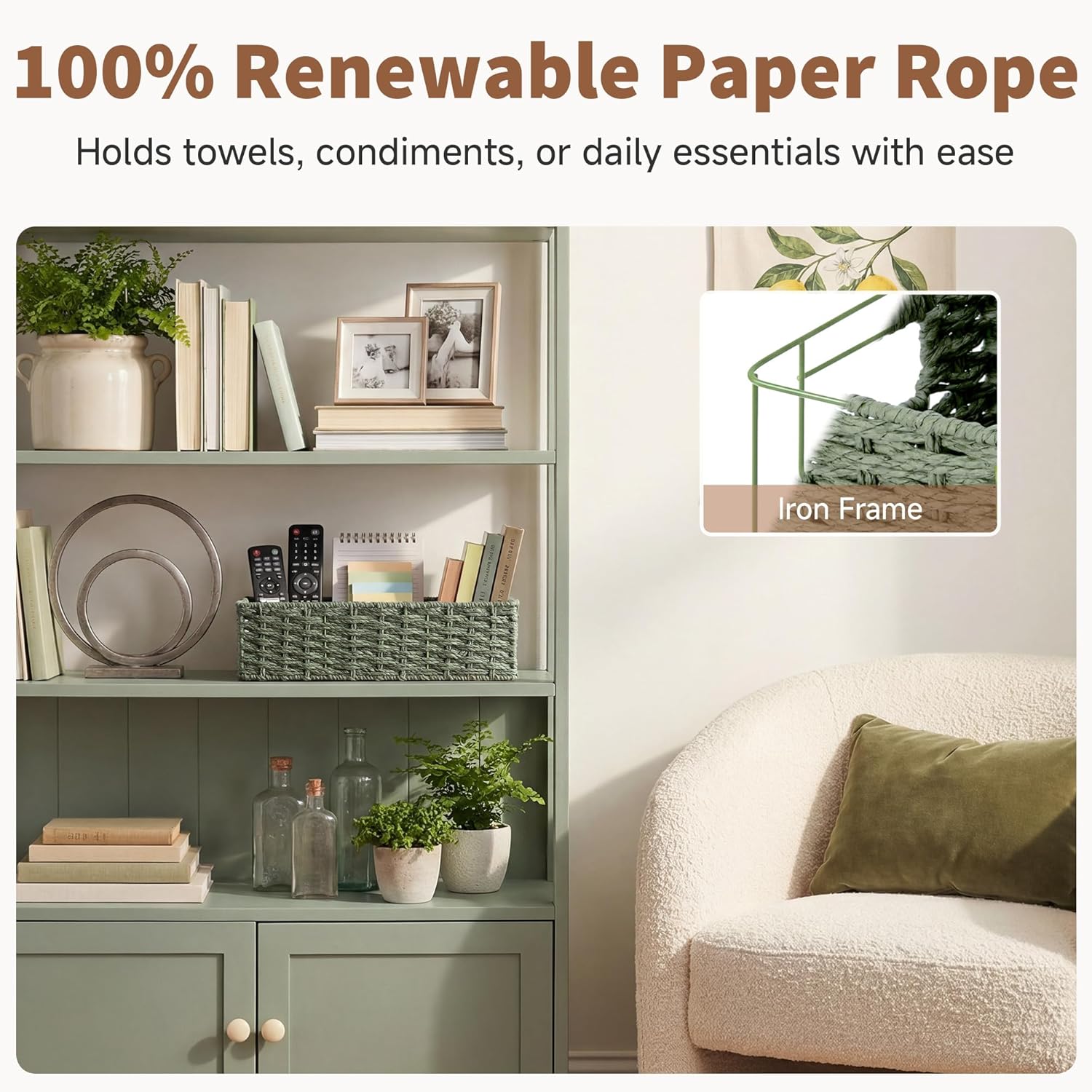 StorageWorks Wicker Toilet Basket - Built-In Handles for Easy Organization | Sage Green Bathroom Decor