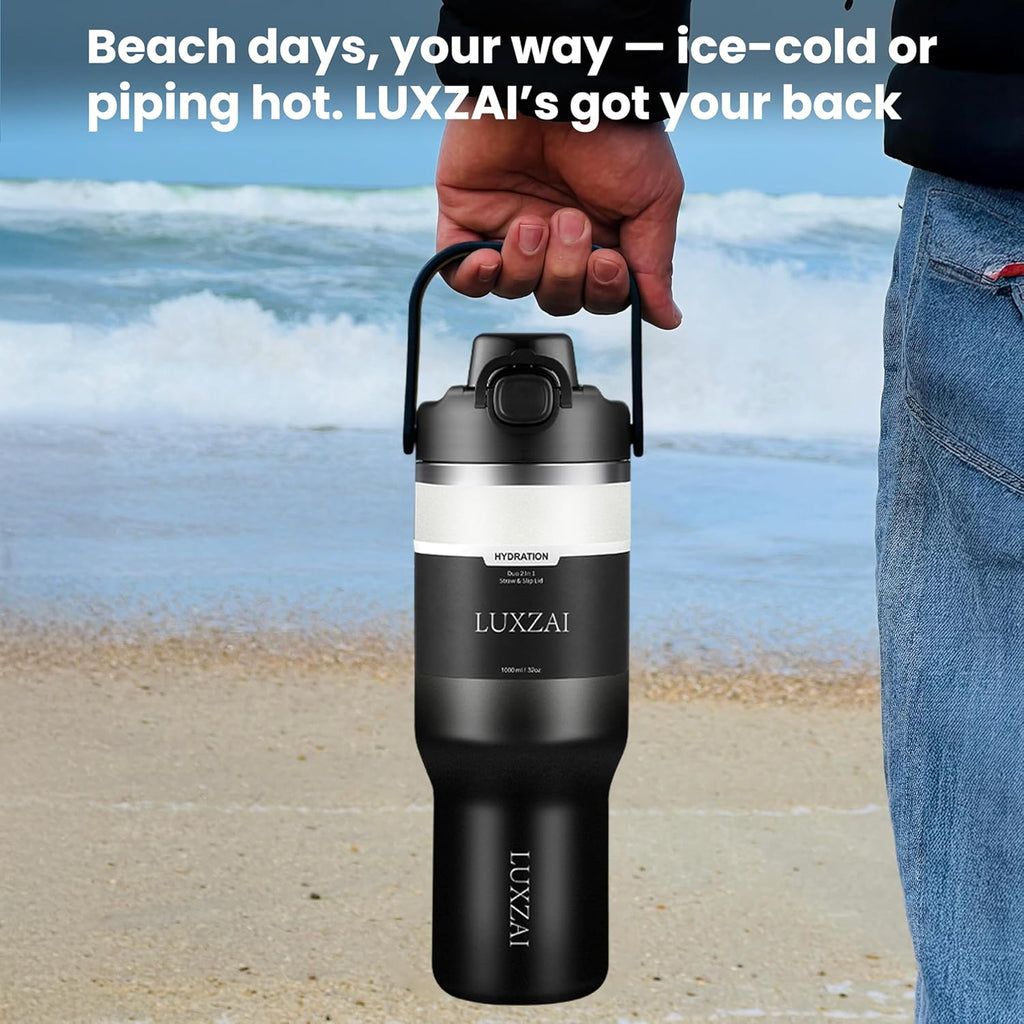 Skiennix 32 Oz Insulated Stainless Steel Tumbler - Leak-Proof Travel Mug with Handle & 2-in-1 Lid