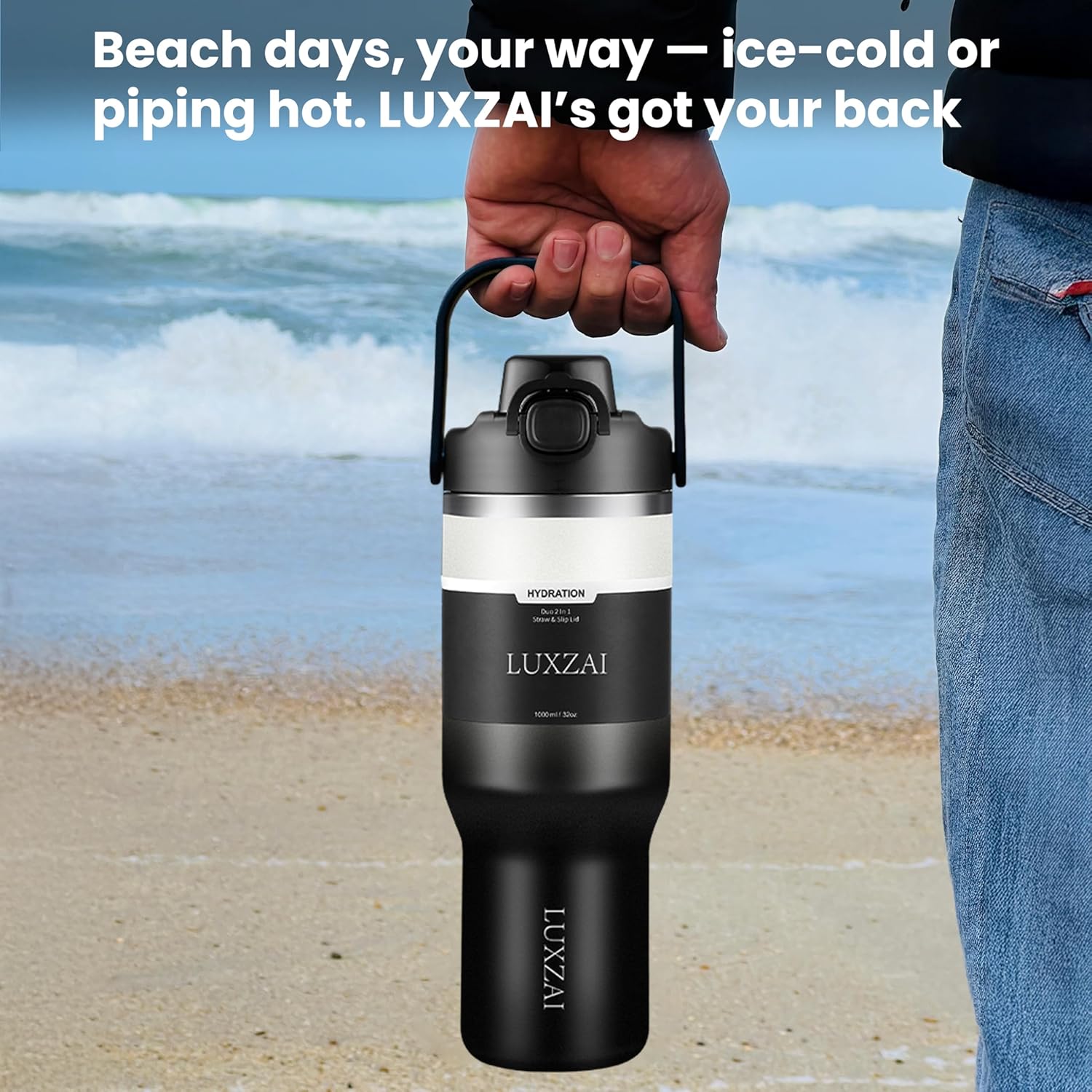 Skiennix 32 Oz Insulated Stainless Steel Tumbler - Leak-Proof Travel Mug with Handle & 2-in-1 Lid