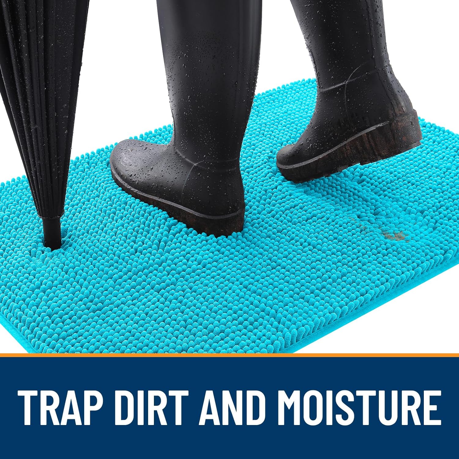 OLANLY Dog Door Mat - Absorbent Non-Slip Mud Mat for Indoor Use | Quick Dry Chenille, Aqua Blue 70x32