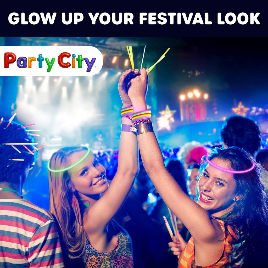 Party City Glow Sticks Bulk Pack - 100 Neon 8” Glow in the Dark Light-Up Favors for All Ages