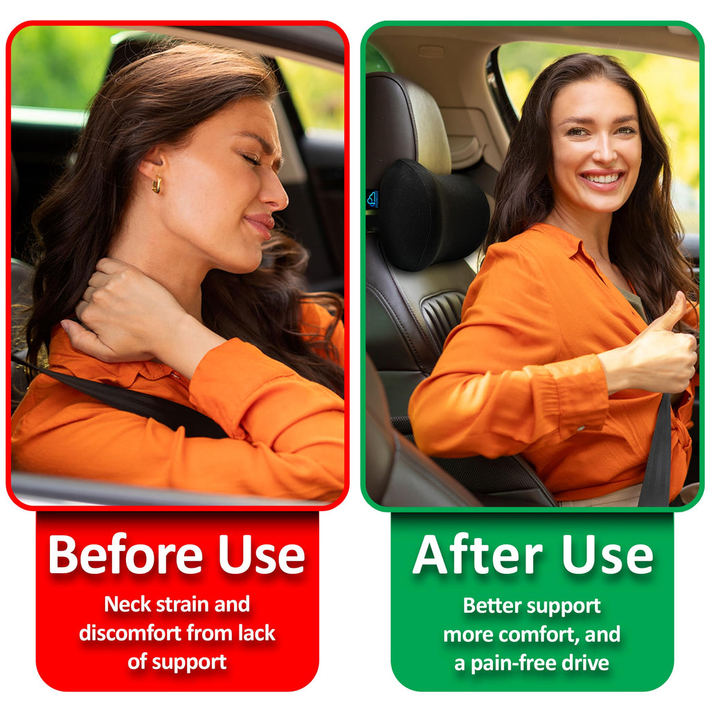 PRIMART 2 Pack Car Neck Pillow, 100% Memory Foam Car Headrest Pillow for Neck Support, Breathable Removable Cover & Adjustable Strap, Ergonomic Design for Driving Comfort, Neck Pain Relief, Travel