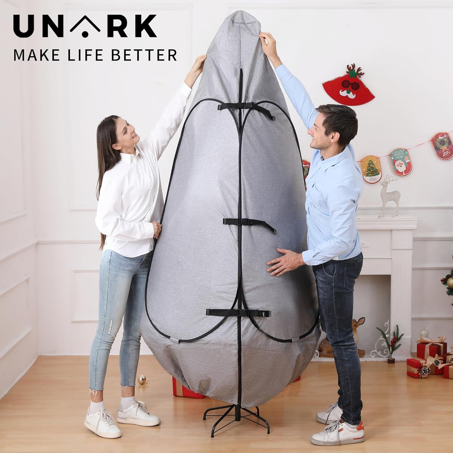 Upright Christmas Tree Storage Bag - Durable Cover for 6.5 Ft to 7.5 Ft Trees | Gray