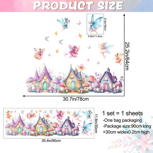 Amaonm Cartoon Princess Butterfly Girls Room Wall Decal Flower Angel with Rainbow Castles Wall Sticker DIY Peel and Stick Mushroom Wall Decor for Home Nursery Bedroom Bathroom (A)