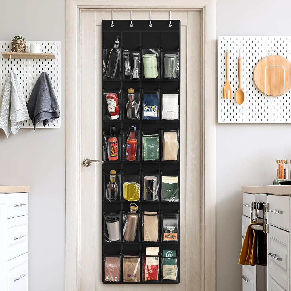 Simple Houseware 24-Pocket Over The Door Shoe Organizer - Crystal Clear, Black (64'' x 19'')