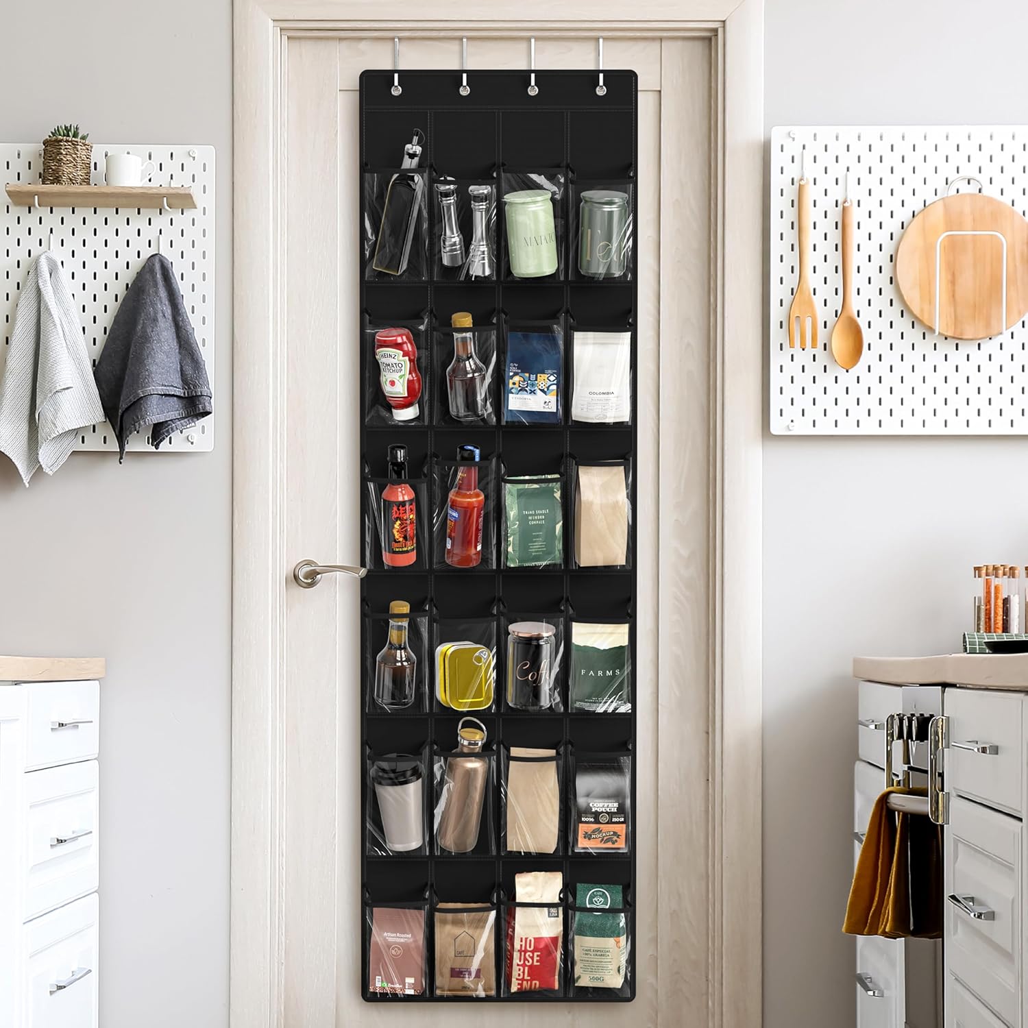 Simple Houseware 24-Pocket Over The Door Shoe Organizer - Crystal Clear, Black (64'' x 19'')