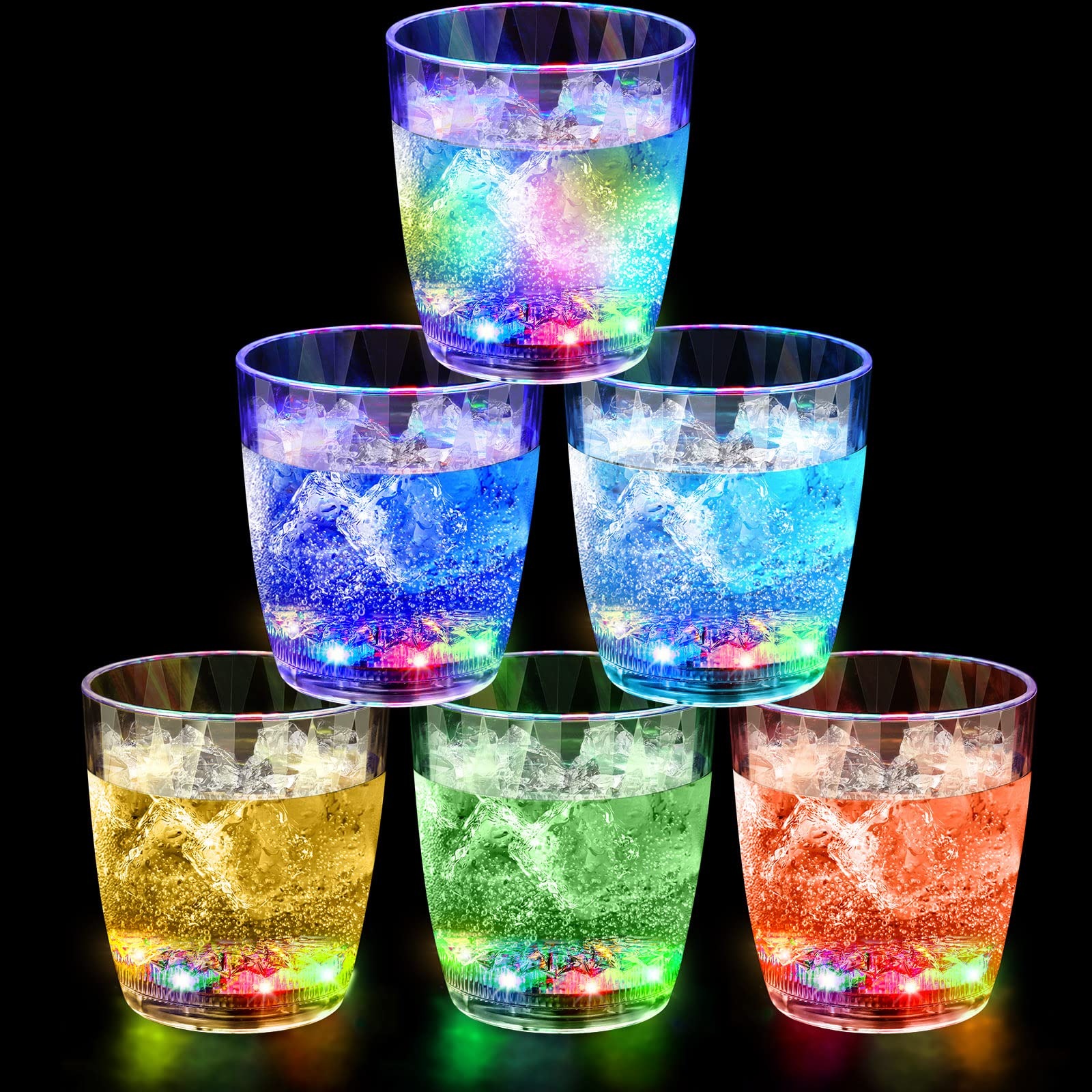 Potchen 6 Pcs 10 oz Plastic Light up Glasses LED Cups for Night Drinking Liquid Activated Glow Party Favor Multicolor Neon Shot Glasses for Disco Bar