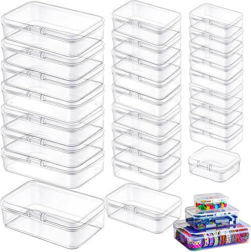 LJY 28-Piece Plastic Storage Container Set - Clear Rectangular Bins with Lids for Jewelry & Beads