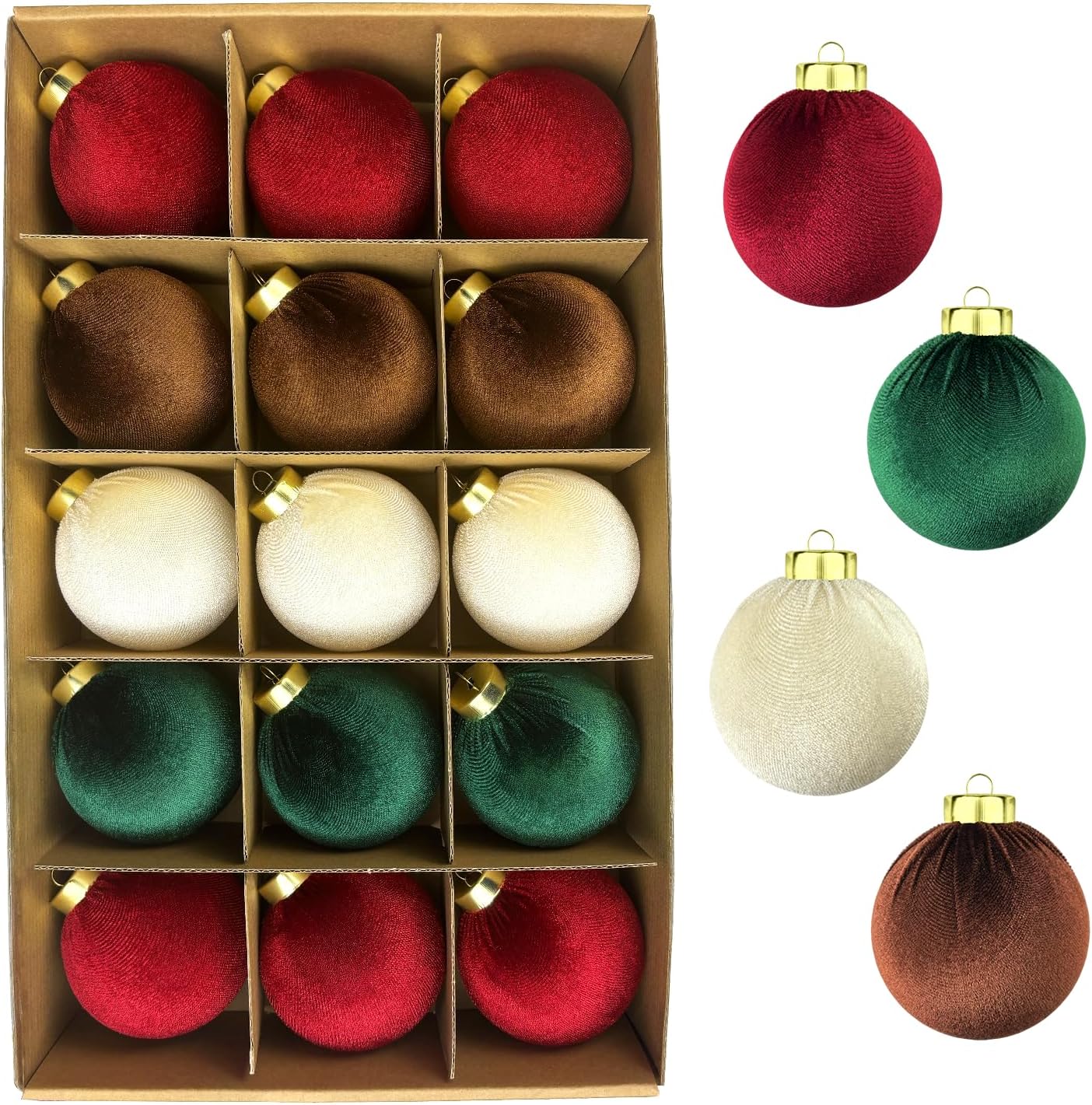 Velvet Christmas Tree Ornaments - 15 PCS Large Shatterproof Baubles | Flocked Multi-Color Decor