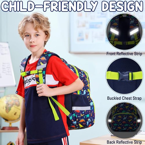 Fimibuke Kids Backpack Set - 3PCS Waterproof School Bag with Lunch Box & Pencil Case | Trucks Design for Ages 3-12