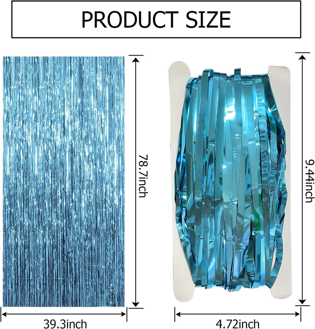 Skiennix Blue Backdrop Curtain - 10 Pack Tinsel Streamers for Ocean Themed Parties | Birthday & Graduation Decor