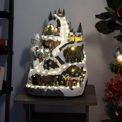 Alpine Corporation 18" Tall Indoor Animated Winter Wonderland Set - 75 LED Lights, Music & Moving Train