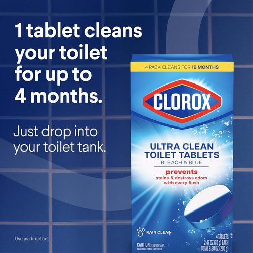 Clorox Ultra Clean Toilet Tablets - Bleach & Blue Rain Clean Scent, 2.47 Ounces Each, 2 Count