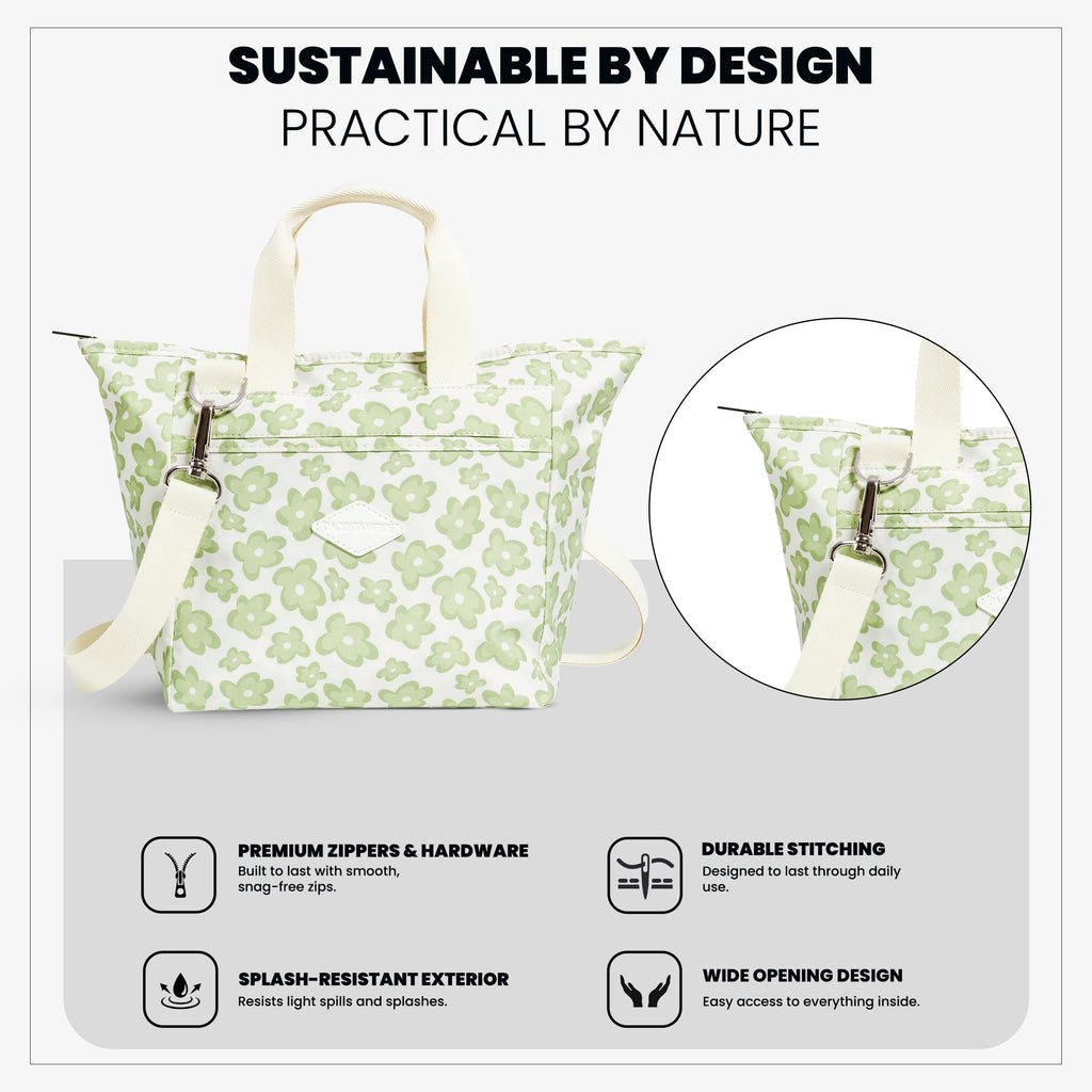 DaCosta Daily Tote Bag for Women with Zipper - Travel Tote with Pockets - Lightweight Daily, School, Laptop, Work Bag with Insulated Lining - Water Splash-Resistant Purse - Sage Floral