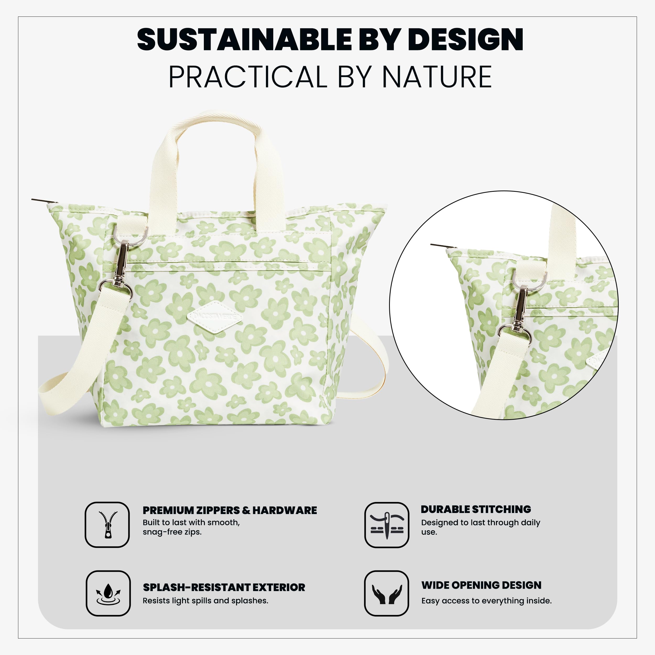 DaCosta Daily Tote Bag for Women with Zipper - Travel Tote with Pockets - Lightweight Daily, School, Laptop, Work Bag with Insulated Lining - Water Splash-Resistant Purse - Sage Floral