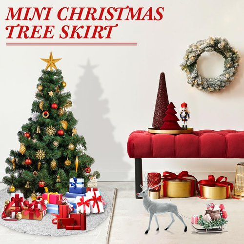 Hanaive 15 Inch Christmas Mini Tree Skirt Small Sequin Tree Skirt for Christmas Pencil Slim Small Trees Decoration Bar Hotel Holiday Decor(Silver)