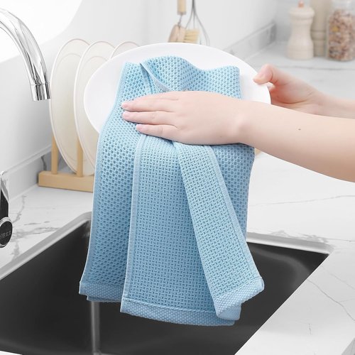 Homaxy Kitchen Dish Towels - Ultra Soft 100% Cotton Waffle Weave | Quick Drying, 13 x 28 Inches, 8-Pack, Sky Blue