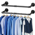 Wall Mounted Clothes Rack 38.4 Inch, 2 Pack Industrial Pipe Clothing Rack, Black Wall Clothing Rack, Multi-Purpose Clothing Hanging Rod for Closet