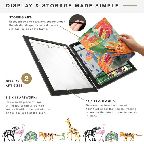 MCS Kids Art Frame 11x14 Matted with 8.5x11 Opening, Black Changeable Magnetic Picture Frame Kids Artwork Storage Display for Walls (1-Pack)