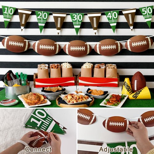 Lukinuo Football Party Banner 4Pcs American Football Pennant Banner Rugby Party Garland Football’s Triangle Banners Flags for Sports Birthday Party Game Day Tailgate Party Supplies