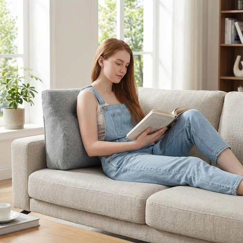 baibu Lumbar Support Pillow for Recliner, Large Memory Foam Dual-Layer Patent Design Back Support Cushion for Sofa & Gaming Chair, Ergonomic Lumbar Pillow with Machine Washable Cover, Light Grey