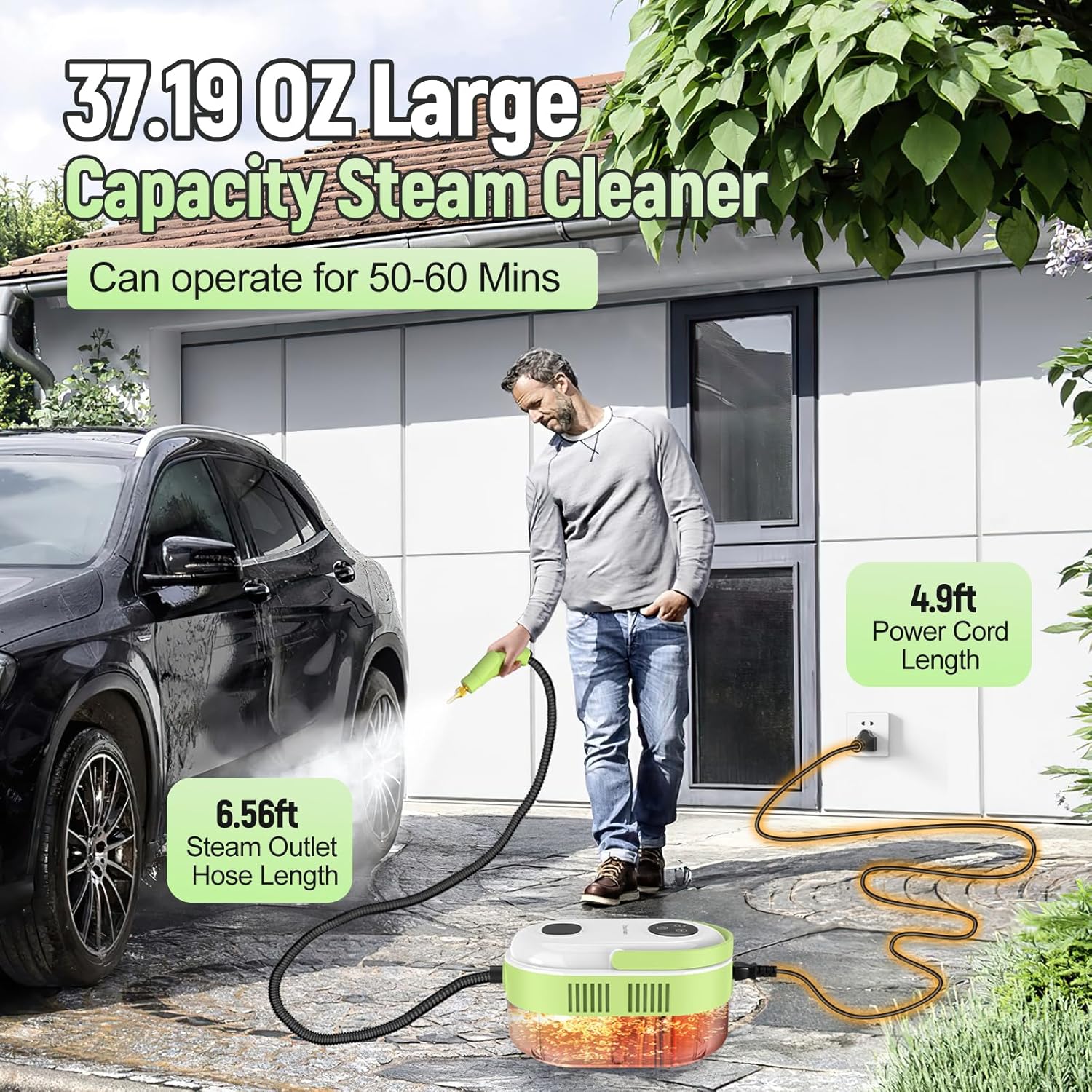 Skiennix 10-in-1 Steam Cleaner - High Temperature & Pressure, Fast Heating, 37.19oz Tank for Home & Car Cleaning