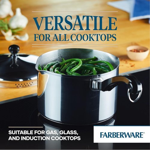 Farberware Classic Stainless Steel 3-Quart Covered Straining Saucepan - Durable & Stylish Silver Finish