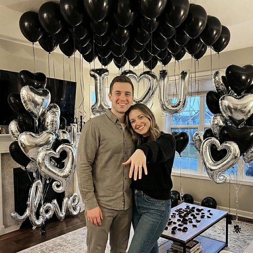 I Love You Balloons for Him/Her Balloons black Sliver romantic balloon kit with black Sliver +heart mylar balloons rose petals for hotel Decorations Valentines Party wedding anniversary supplies