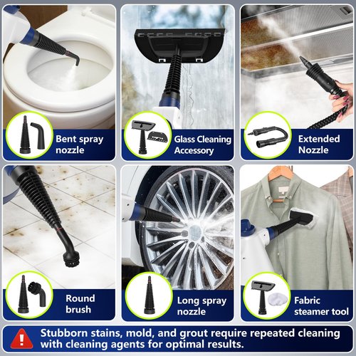 Steam Cleaner, Pressurized Handheld Steam Cleaner for Home with 12pcs Accessories & Safety Lock, Multi-Surface & Powerful Home Use Steamer for Cleaning, Car, Bathroom, Shower, Window, Grime, Grease