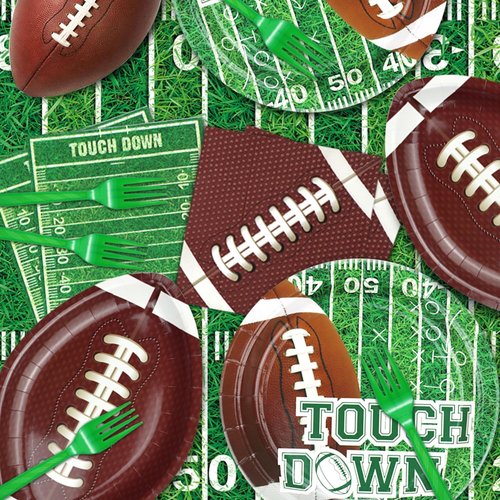PIXHOTUL Football Party Supplies, Football Party Decorations with Football Plates, Napkins, Football Tablecloths, Forks for Football Birthday Party Tailgate Party Football Game Day, Serves 20