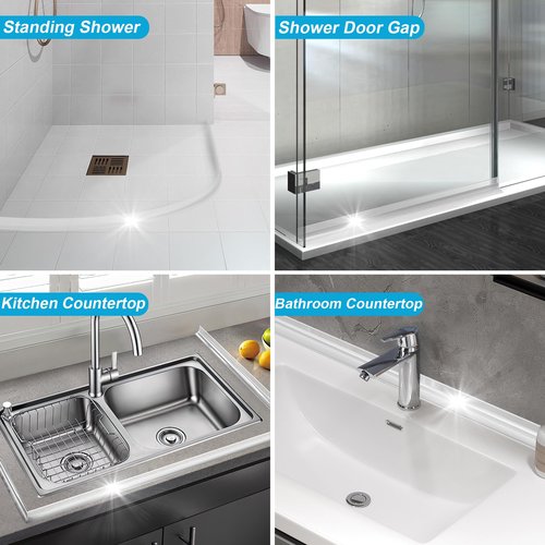 Zehiels 39" Shower Threshold Water Dam Silicone Shower Water Guard Collapsible Shower Door Bottom Seal Shower Splash Guard for Wet and Dry Separation