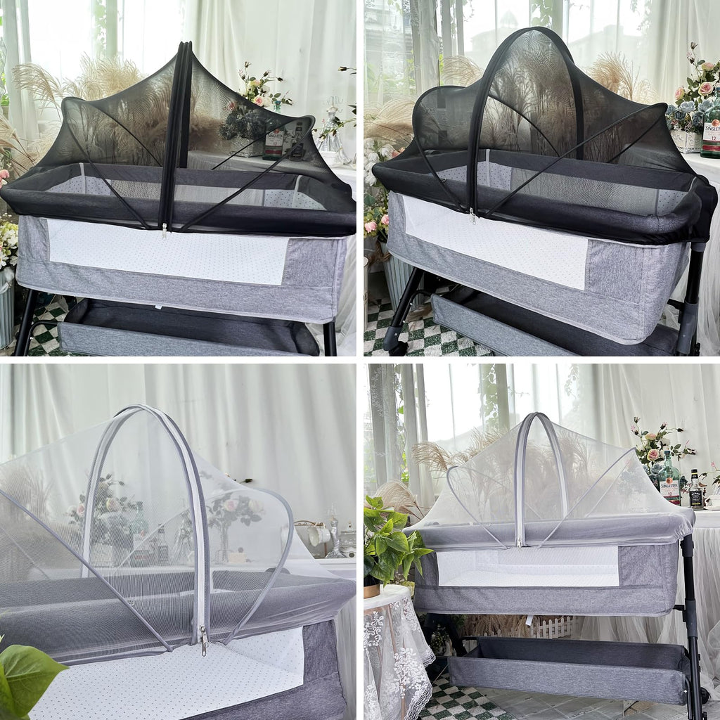 DUSHARKFUN Bassinet Cover Mosquito Net for Babies to Keep Insects/Bugs/Cats Out, Toddler Bassinet/Bedside Sleeper/Crib Net with Two-Way Zippers & Storage Bag, Breathable Mesh Holes, White