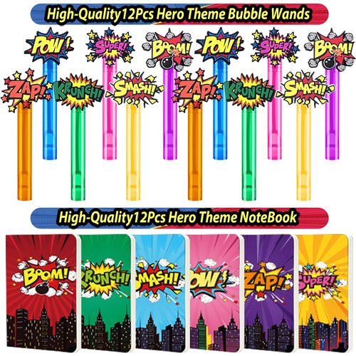 Fumogym 220PCS Hero Party Favors Kit – Birthday Supplies Includes Goodies Bags, Straws, Bubble Wands, Notebook & More – Perfect for Party Decorations & Pinata Fillers