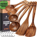 Skiennix Wooden Spoons for Cooking - 6-Piece Premium Teak Utensil Set | Durable, Nonstick, Easy to Clean