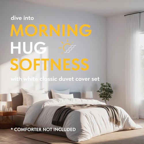 Classic White Queen Duvet Cover Set by [Brand Name] - Microfiber with Zipper, Includes 2 Pillow Shams | Luxury Comforter Cover