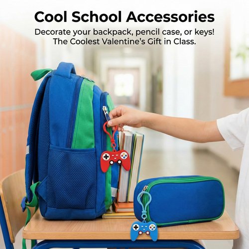 MoimTech Valentines Day Cards Gifts for Classroom, 24 Pcs Game Controller Keychains and 24 Themed Valentine's Day Cards, Gamers Gift Exchange for School Classroom
