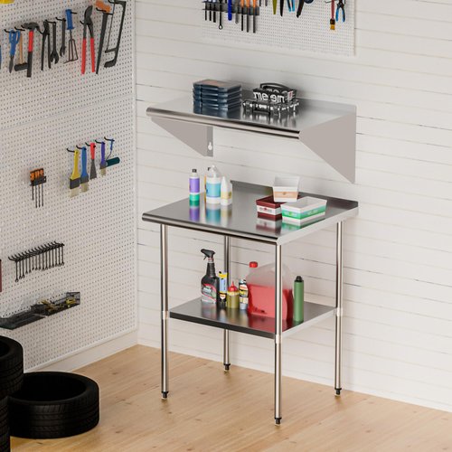 Chingoo Stainless Steel Shelf 14" x 24", 2 Pack NSF Wall Mounted Commercial Metal Shelving with Backsplash for Restaurant, Utility Room, Kitchen and Garage
