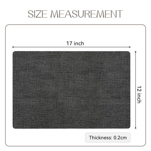 Romanstile Vinyl Placemats Set of 12-12 X 17 Inch - Faux Leather 100% Waterproof Oil-Proof Wipeable Place Mats, Heat Resistant Reversible PU Table Mats for Kitchen Dining Party Outdoor, Charcoal