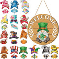Qunclay Interchangeable Wooden Gnome Decor Holiday Seasonal Gnome Decorations with Magnet Pieces and Detachable Hats Changeable Welcome Sign for Home(Fresh Style)