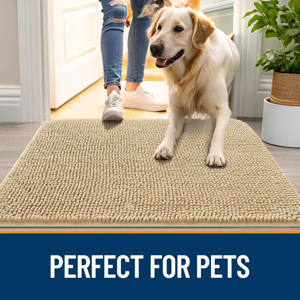 OLANLY Dog Door Mat - Absorbent Non-Slip Washable Doormat for Muddy Paws | 54x24 Inches, Beige