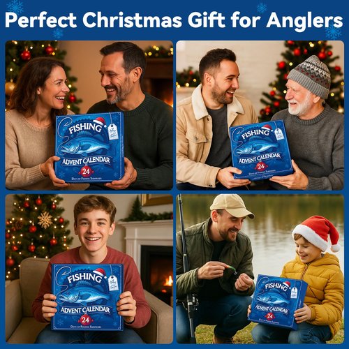 Fishing Advent Calendar 2025 Men Teen Boys, 24 Days Countdown to Christmas Calendar with Assorted Fishing Accessories Surprise Gifts for Father Brother Husband