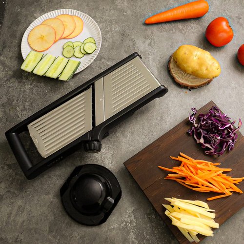 VEKAYA Mandoline Slicer for Kicthen,Adjustable Vegetable Slicer,Food Chopper,Potato Slicer,Mandolin,Tomato Slicer,Veggie Cutter,Stainless Steel Professional with Safety Gloves