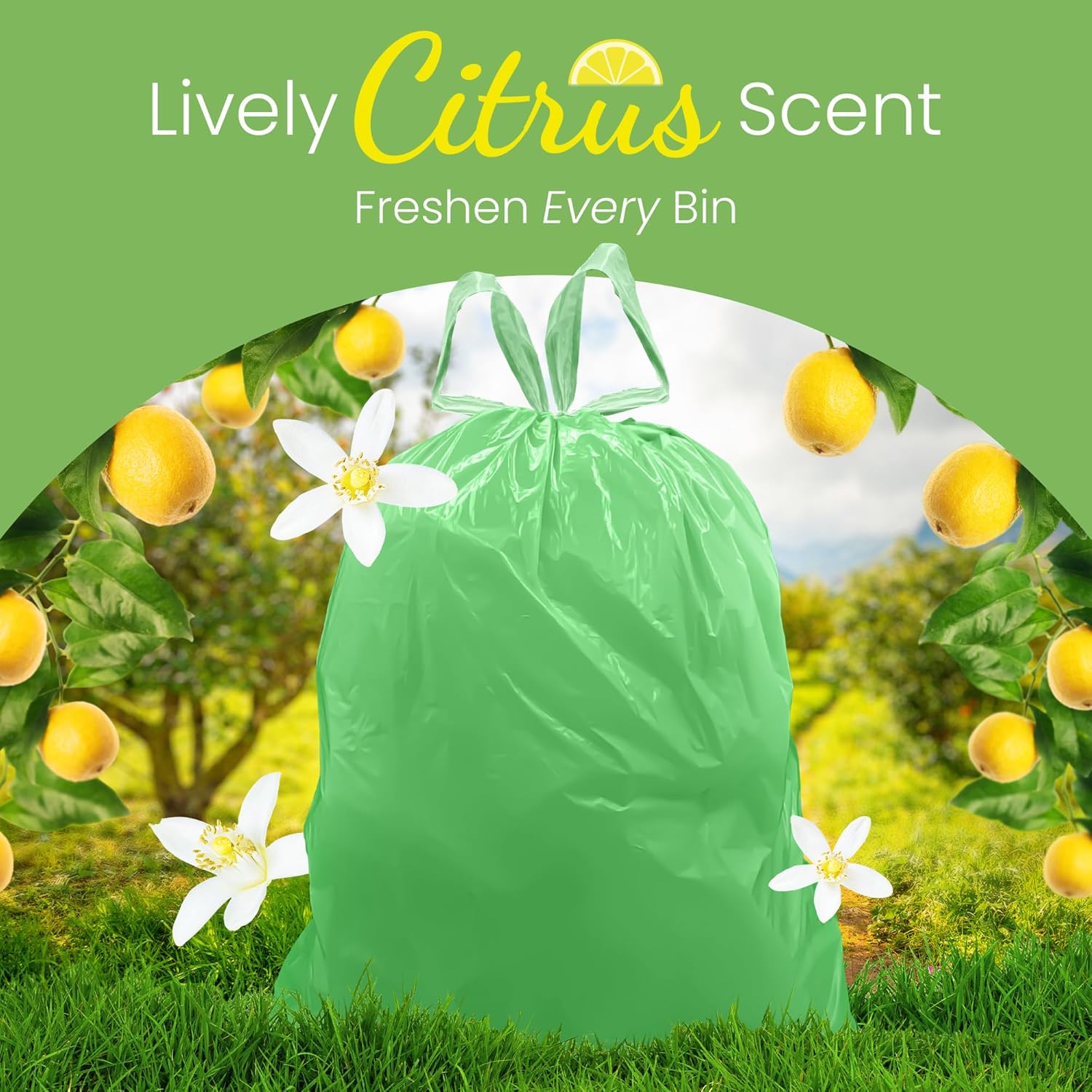 Reli. 4 Gallon Trash Bags - Citrus Scented Drawstring Liners | 100 Count for Small Trash Cans