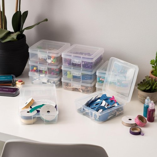 IRIS USA Pencil Case Boxes - 10-Pack Clear Plastic Organizing Containers with Snap Lid for Arts & Crafts