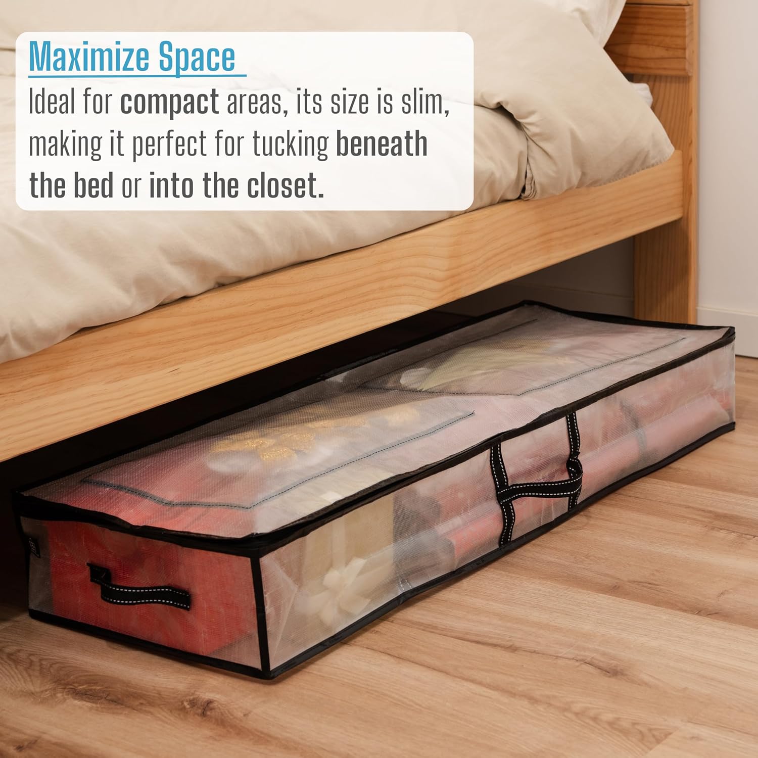 VENO Clear Wrapping Paper Organizer - 40-Inch Storage Box for Christmas Gift Bags & Holiday Accessories